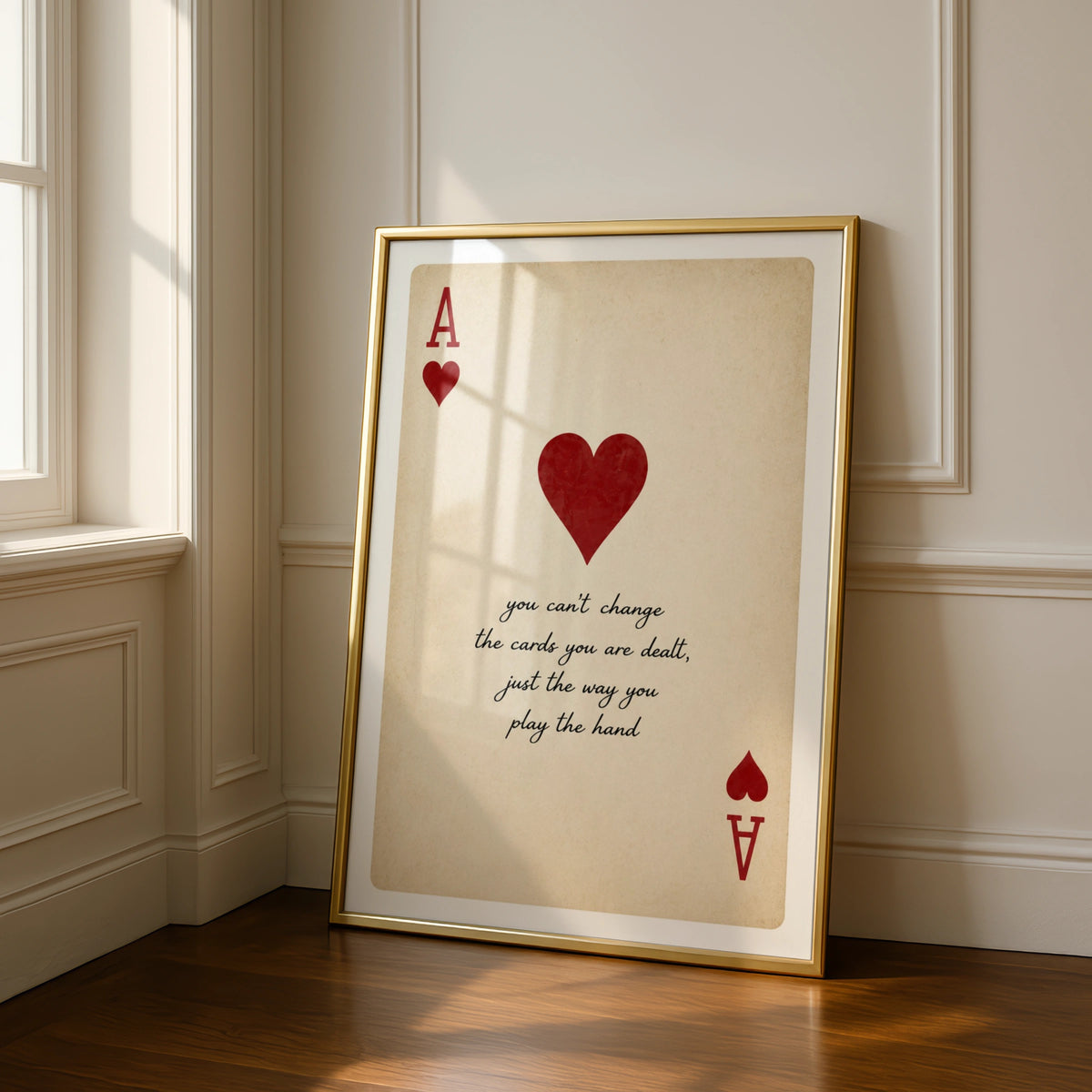 Ace of Hearts Playing Card Quote Poster, Vintage Card Wall Art Print, Mancave