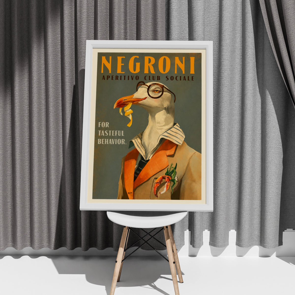 Negroni Aperitivo Seagull Poster, Vintage Cocktail Bar Wall Art, Retro Italian Print