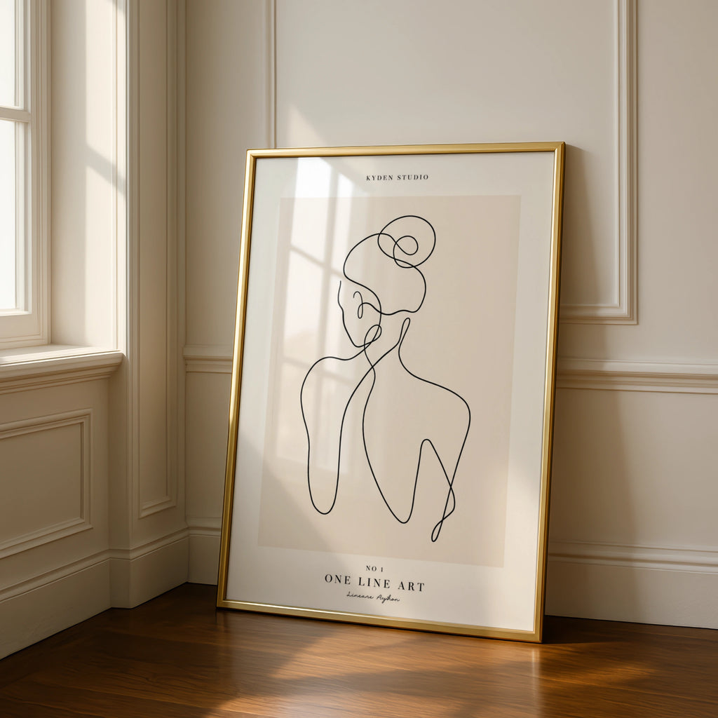 One Line Art Woman Poster, Minimalist Female Figure Print, Beige Wall Art
