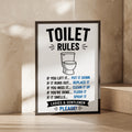 Toilet Rules Funny Bathroom Poster, Humorous Loo Wall Art, Black Blue Home Print