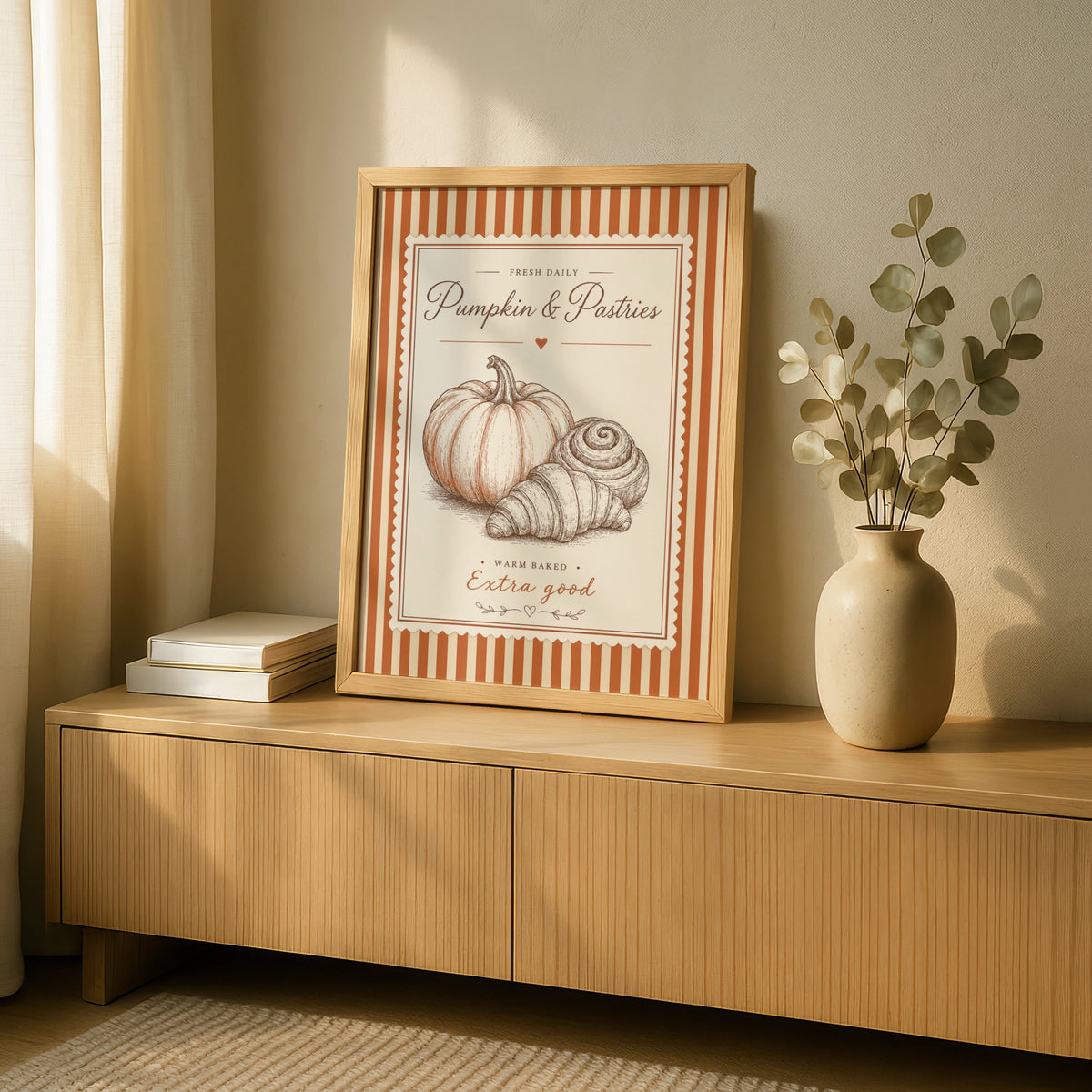Pumpkin Pastries Vintage Bakery Poster, Autumn Kitchen Wall Art, Retro Food Print