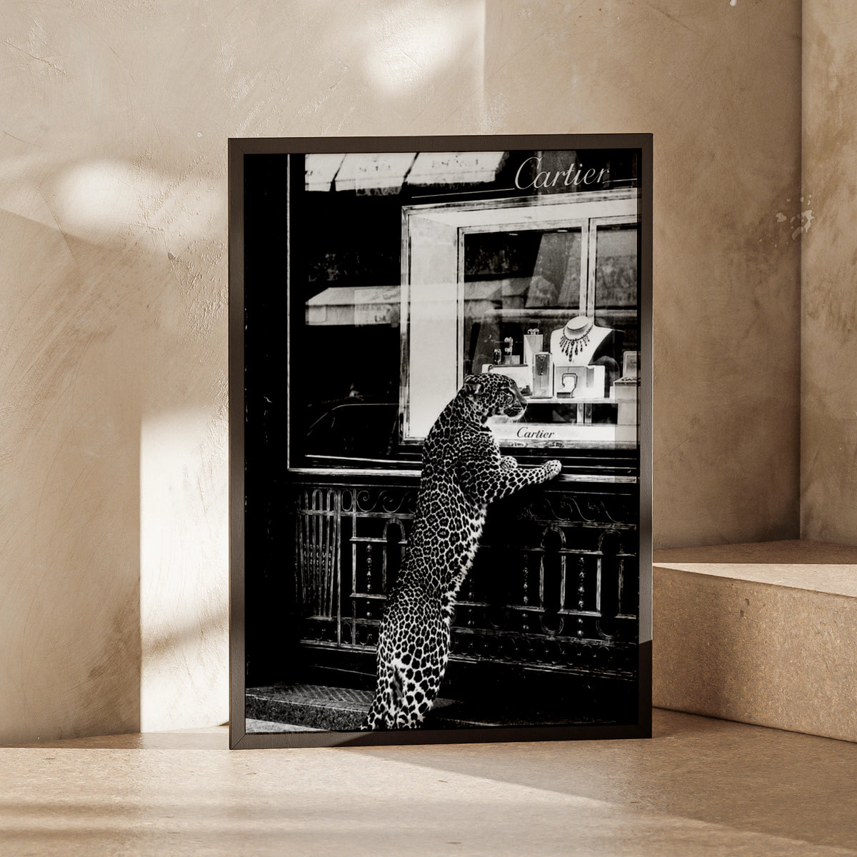 Leopard Cartier Window Poster, Black White Luxury Fashion Wall Art Print