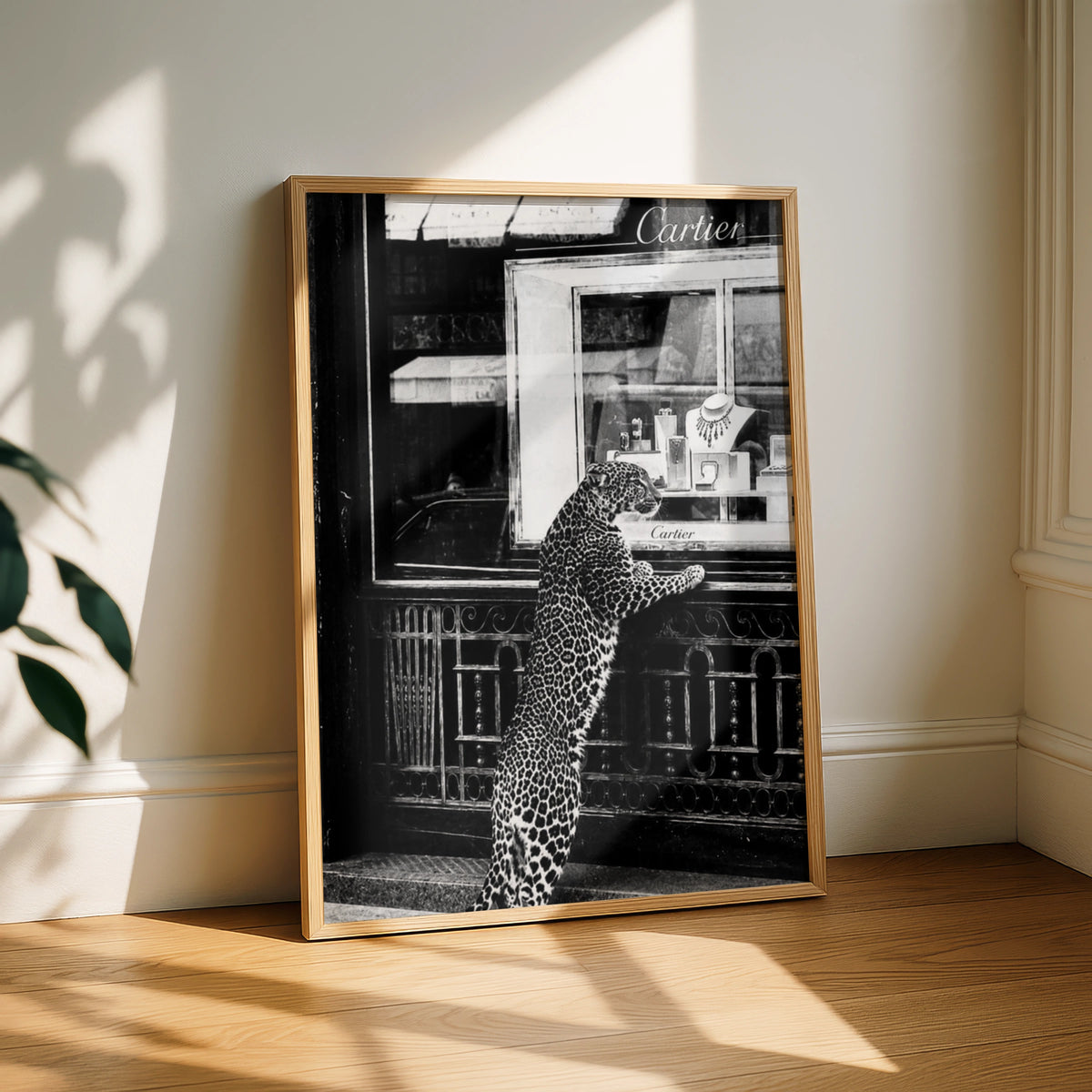 Leopard Cartier Window Poster, Black White Luxury Fashion Wall Art Print