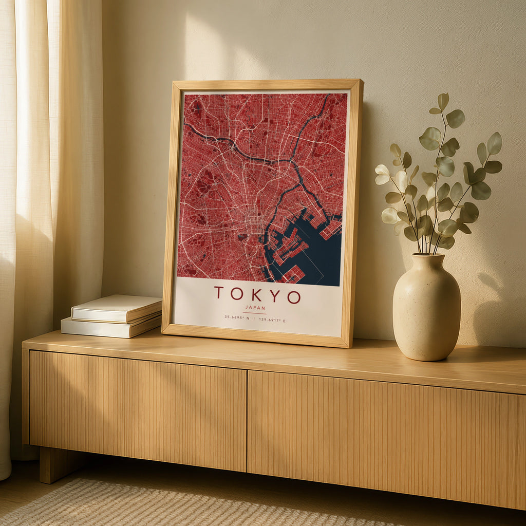 Tokyo Map Poster, Japan City Street Map Print, Red Navy Wall Art, Travel Gift