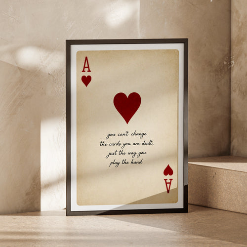 Ace of Hearts Playing Card Quote Poster, Vintage Card Wall Art Print, Mancave