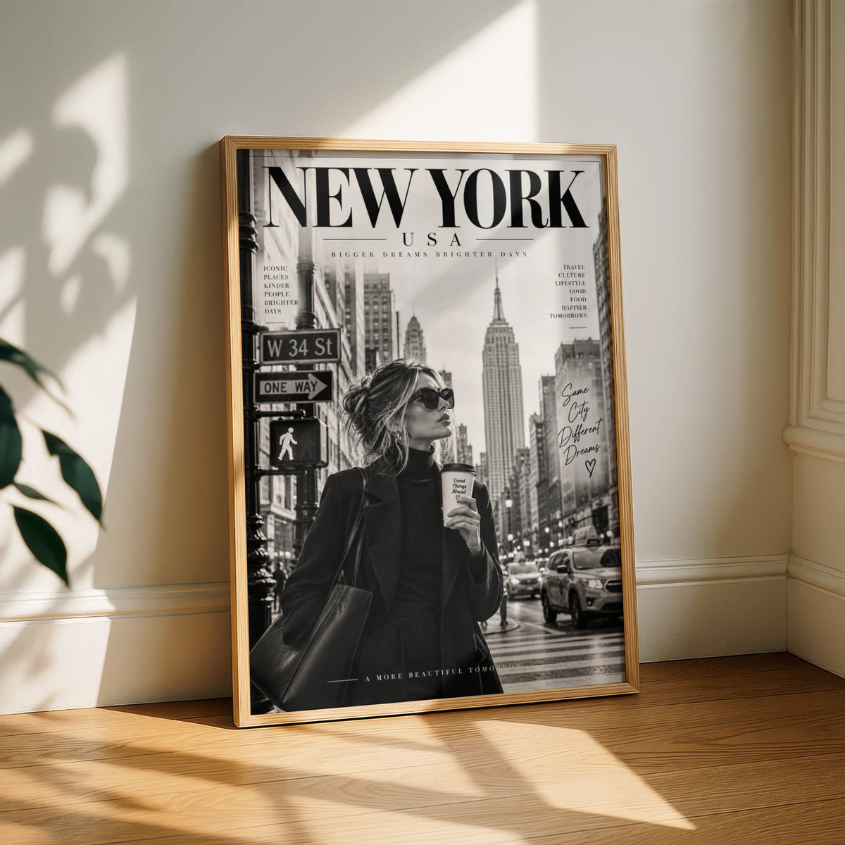 New York City Magazine Style Poster, Chic NYC Wall Art, Black White Fashion Print
