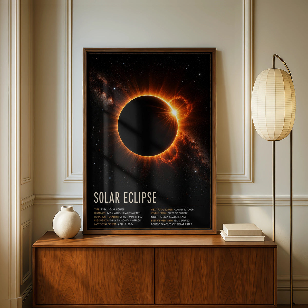 Solar Eclipse Poster, Space Wall Art, Astronomy Print, Black Orange Galaxy Decor