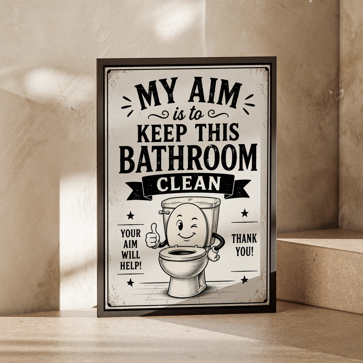 Funny Bathroom Poster, My Aim Is To Keep This Bathroom Clean, Retro Toilet Sign