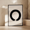 Enso Circle Poster, Zen Brush Stroke Wall Art, Black Cream Minimalist Print