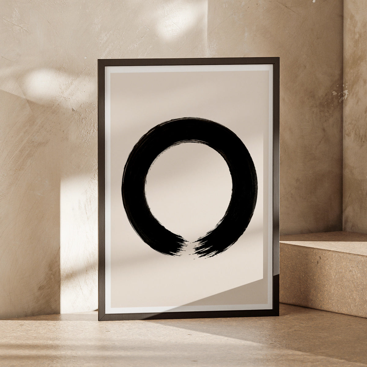 Enso Circle Poster, Zen Brush Stroke Wall Art, Black Cream Minimalist Print