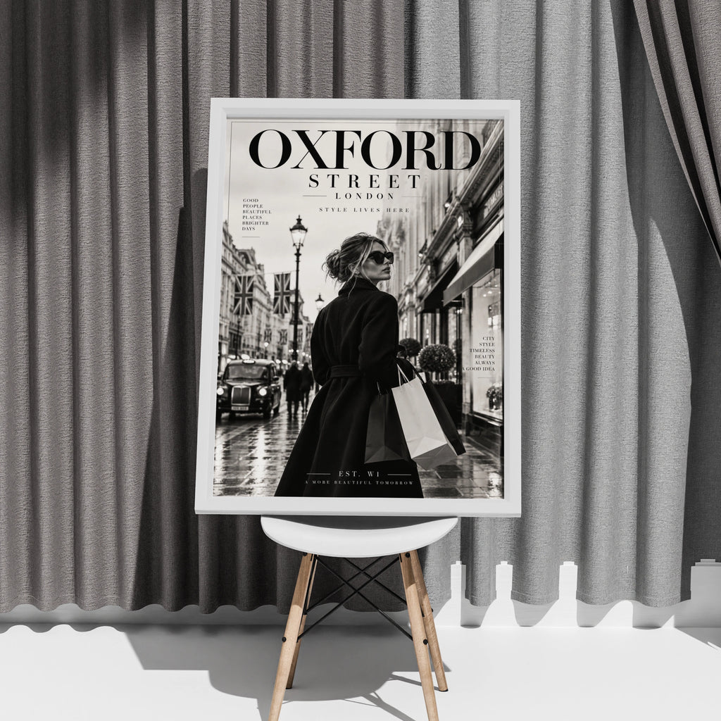 Oxford Street London Poster, Black White Fashion Wall Art, Chic Magazine Style Print