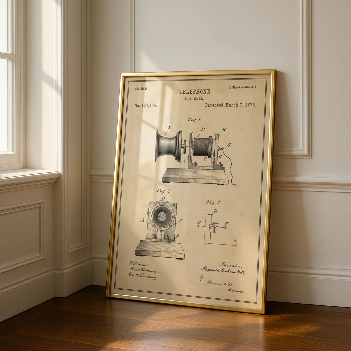 Alexander Graham Bell Telephone Patent Print, Vintage 1876 Invention Poster Wall Art