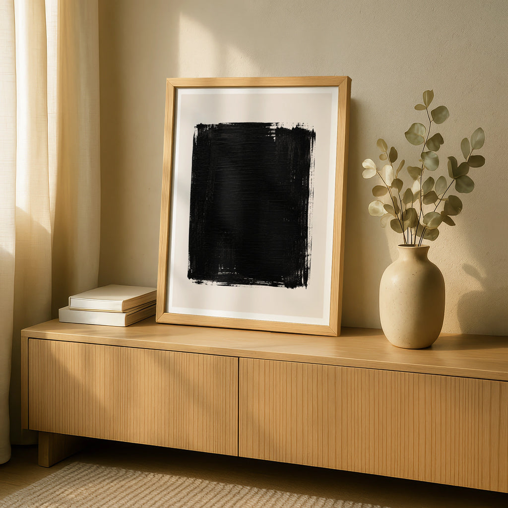 Black Abstract Brushstroke Poster, Minimalist Wall Art, Ink Square Print, Modern Decor