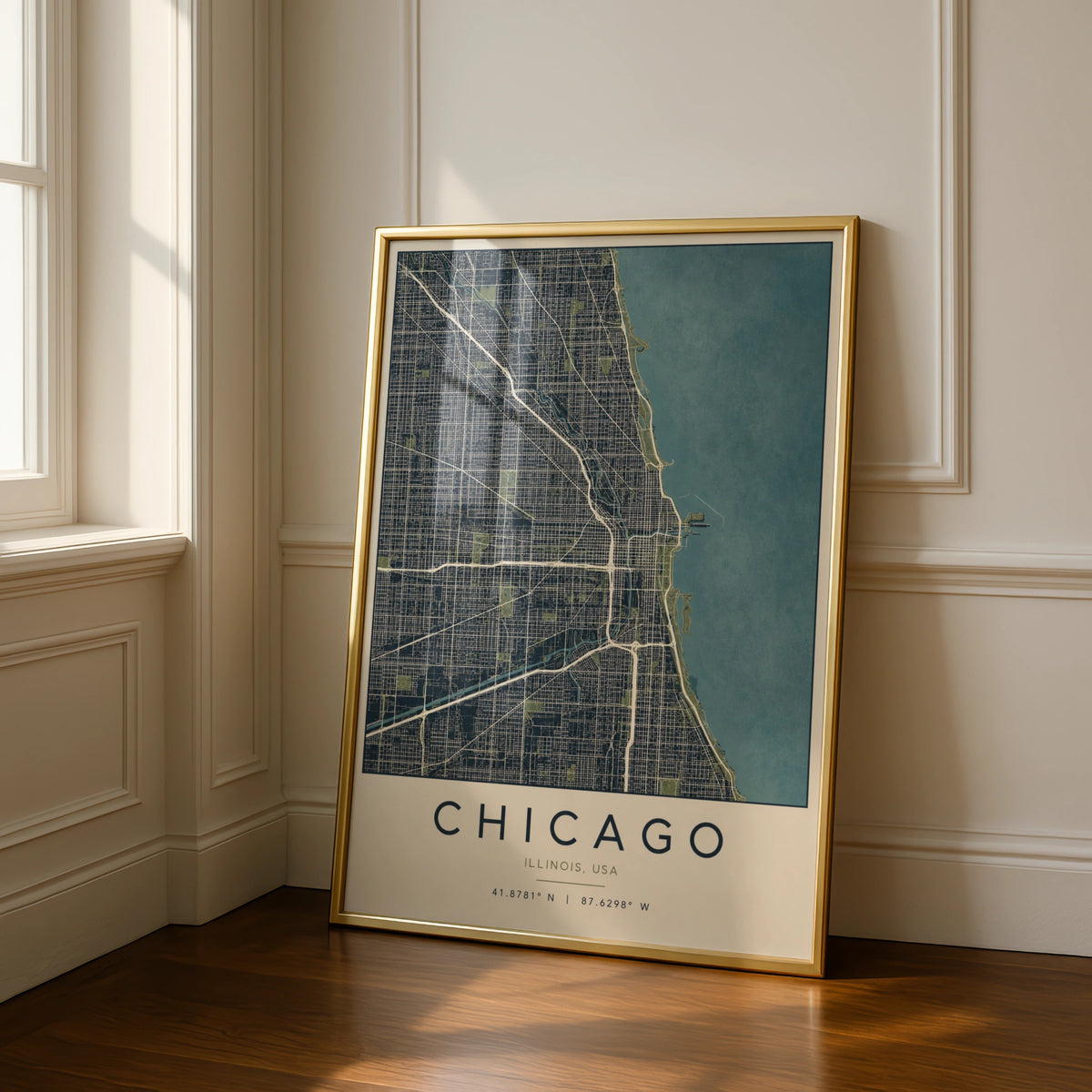 Chicago Map Poster, Illinois City Street Map Print, Navy Blue Wall Art, USA