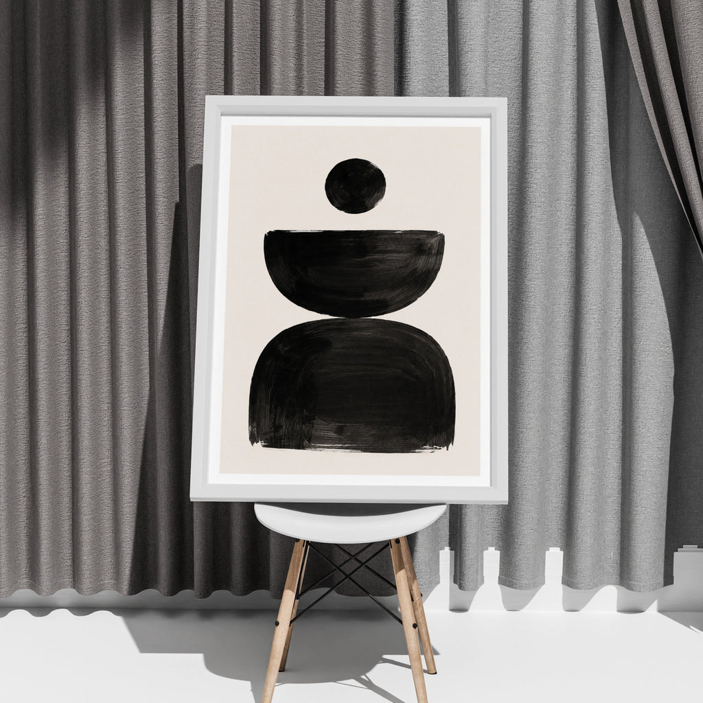Abstract Shape Poster, Black Beige Minimalist Wall Art, Geometric Balance Print