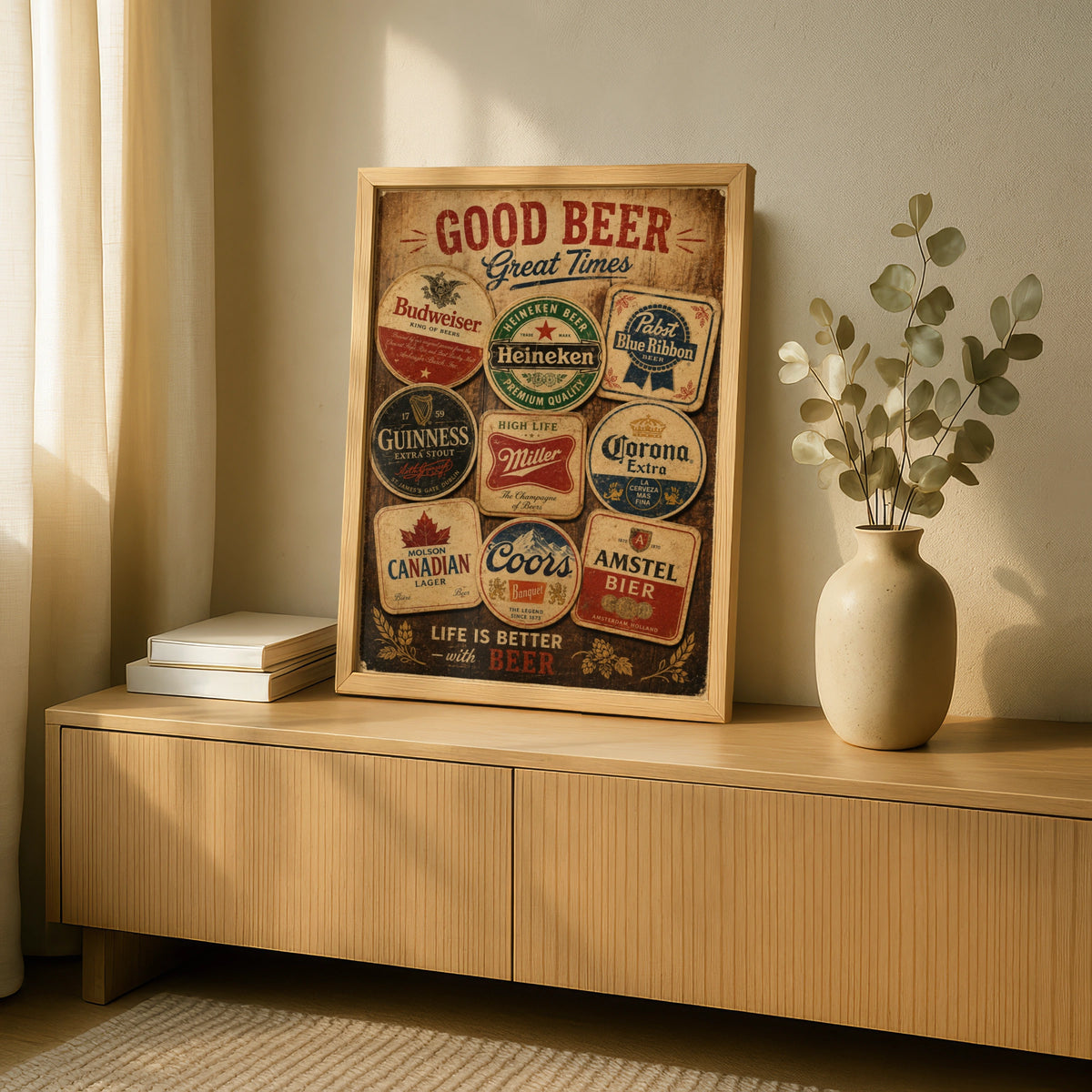 Vintage Beer Mat Poster, Classic Brewery Wall Art, Pub Bar Decor, Retro Beer Print
