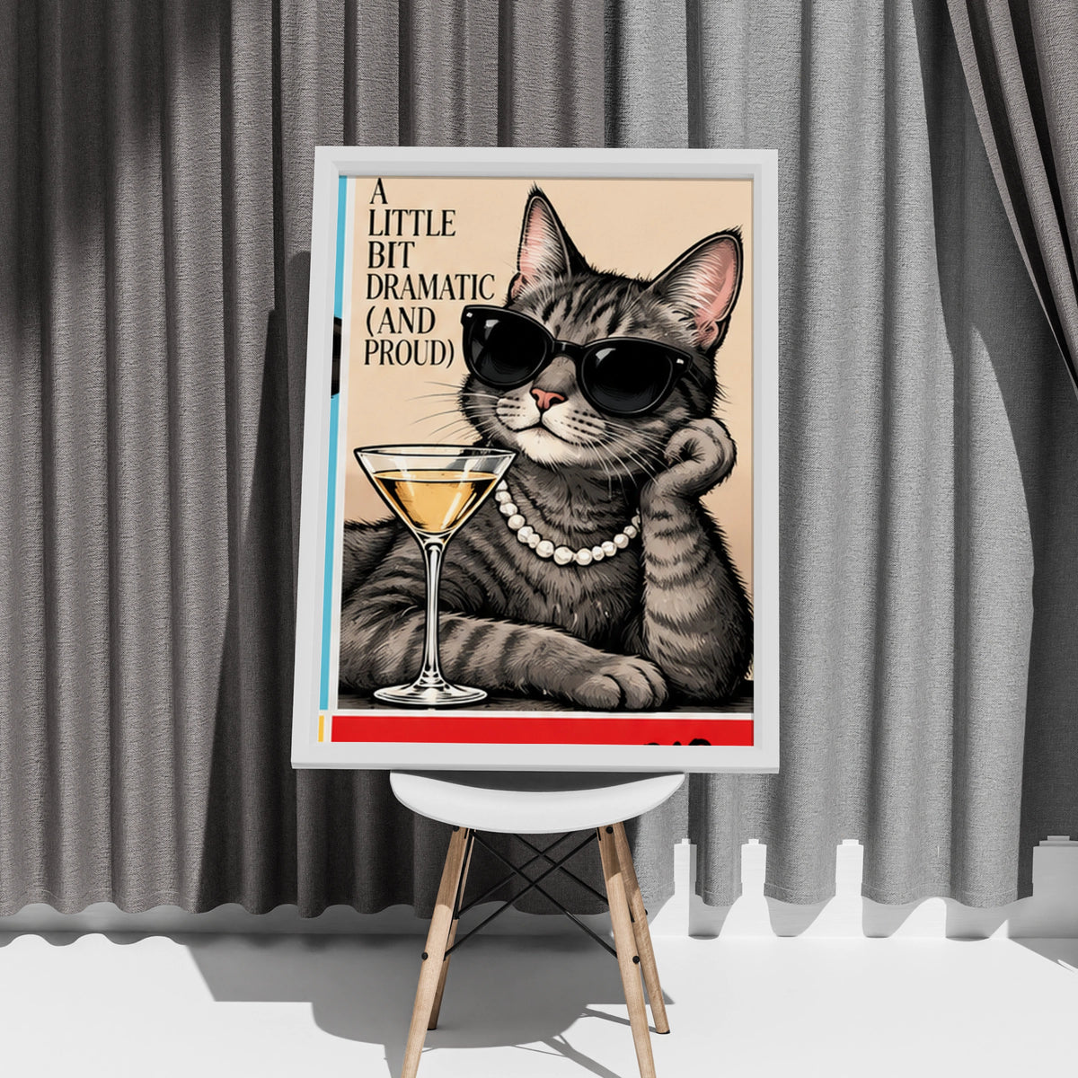 Funny Cat Poster, A Little Bit Dramatic Quote Print, Sassy Tabby Cat Wall Art Gift