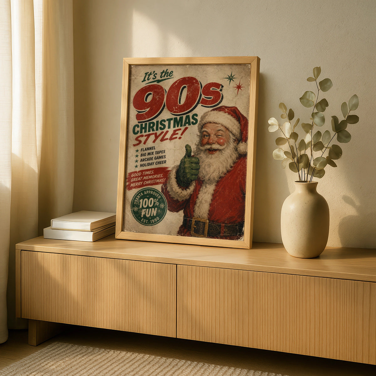 90s Christmas Poster, Retro Santa Wall Art, Vintage Xmas Print, Nostalgic Holiday Decor Gift