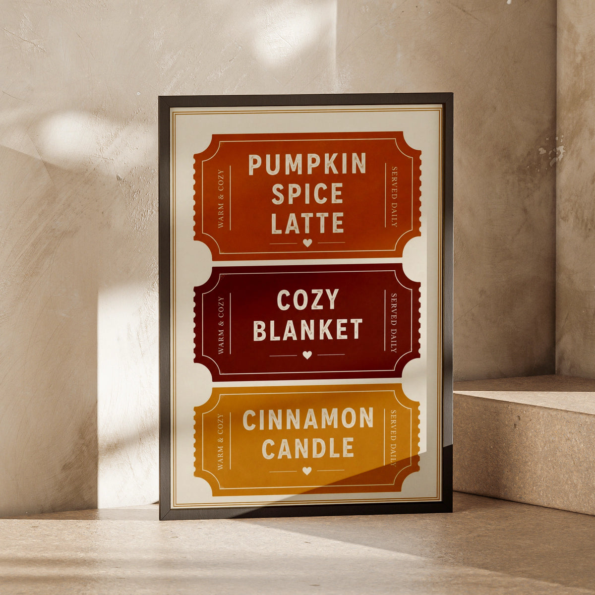 Pumpkin Spice Latte Autumn Ticket Poster, Cozy Fall Wall Art, Warm Burnt Orange Print