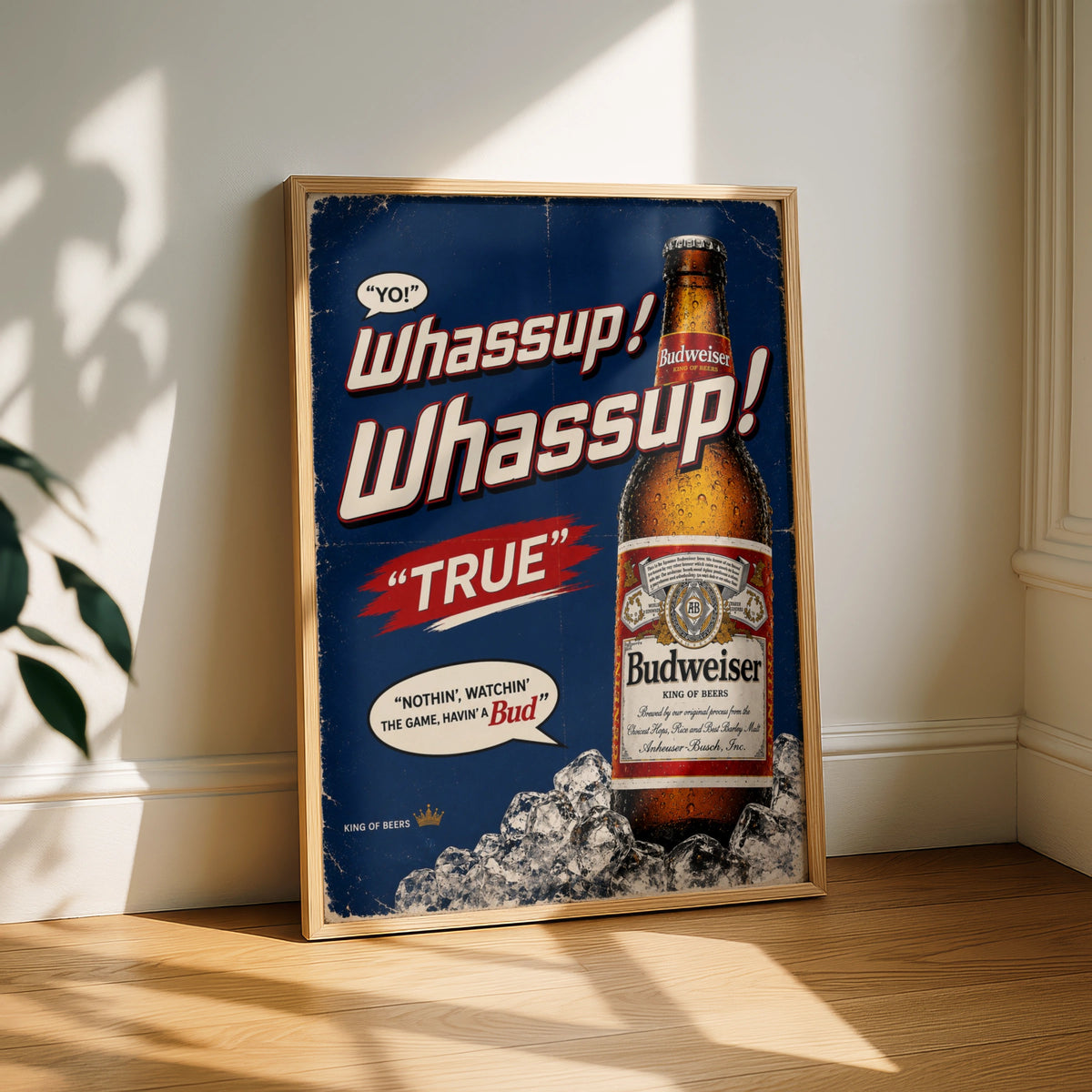 Whassup Budweiser Beer Retro Poster, Vintage Bar Wall Art, Man Cave Print