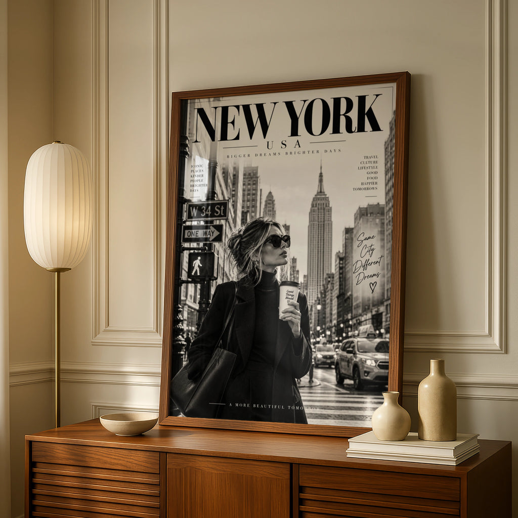 New York City Magazine Style Poster, Chic NYC Wall Art, Black White Fashion Print