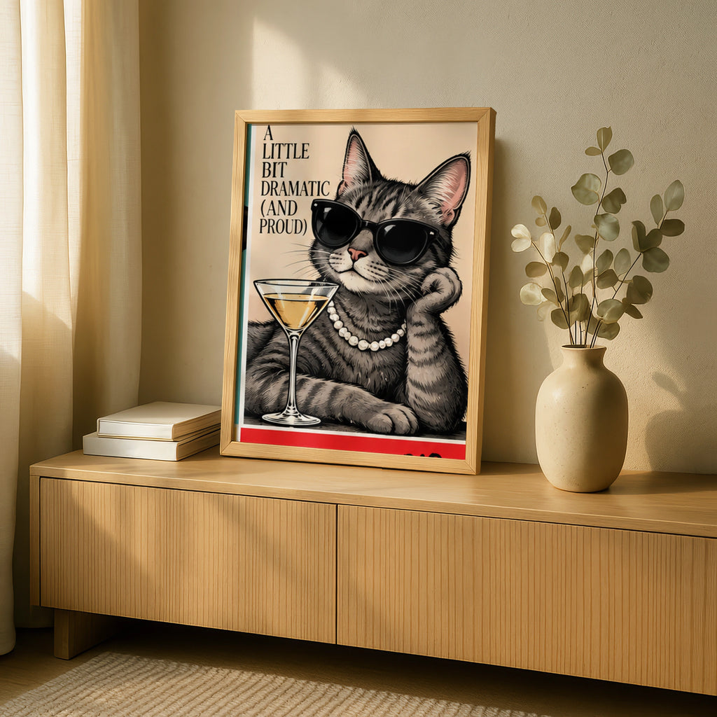 Funny Cat Poster, A Little Bit Dramatic Quote Print, Sassy Tabby Cat Wall Art Gift