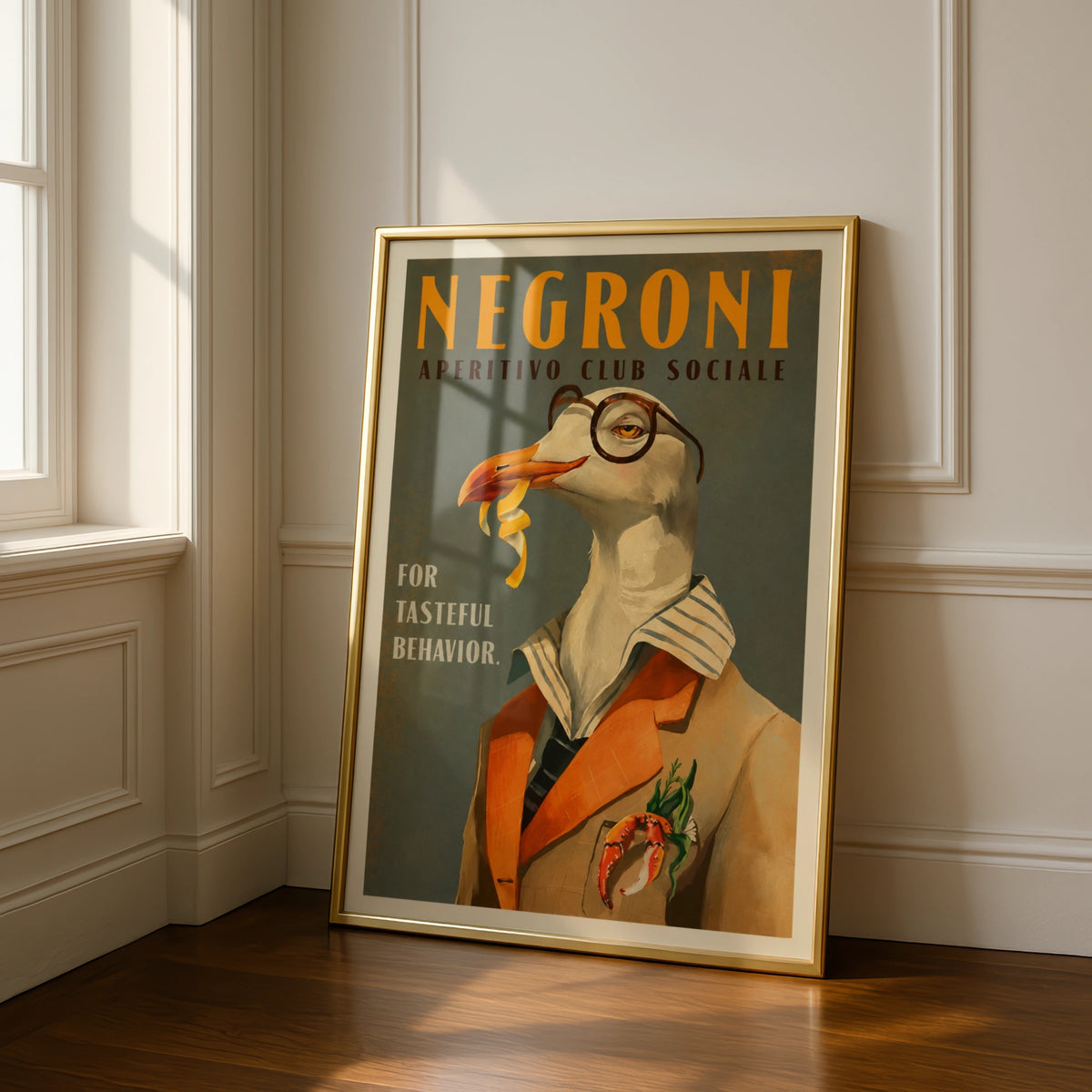 Negroni Aperitivo Seagull Poster, Vintage Cocktail Bar Wall Art, Retro Italian Print