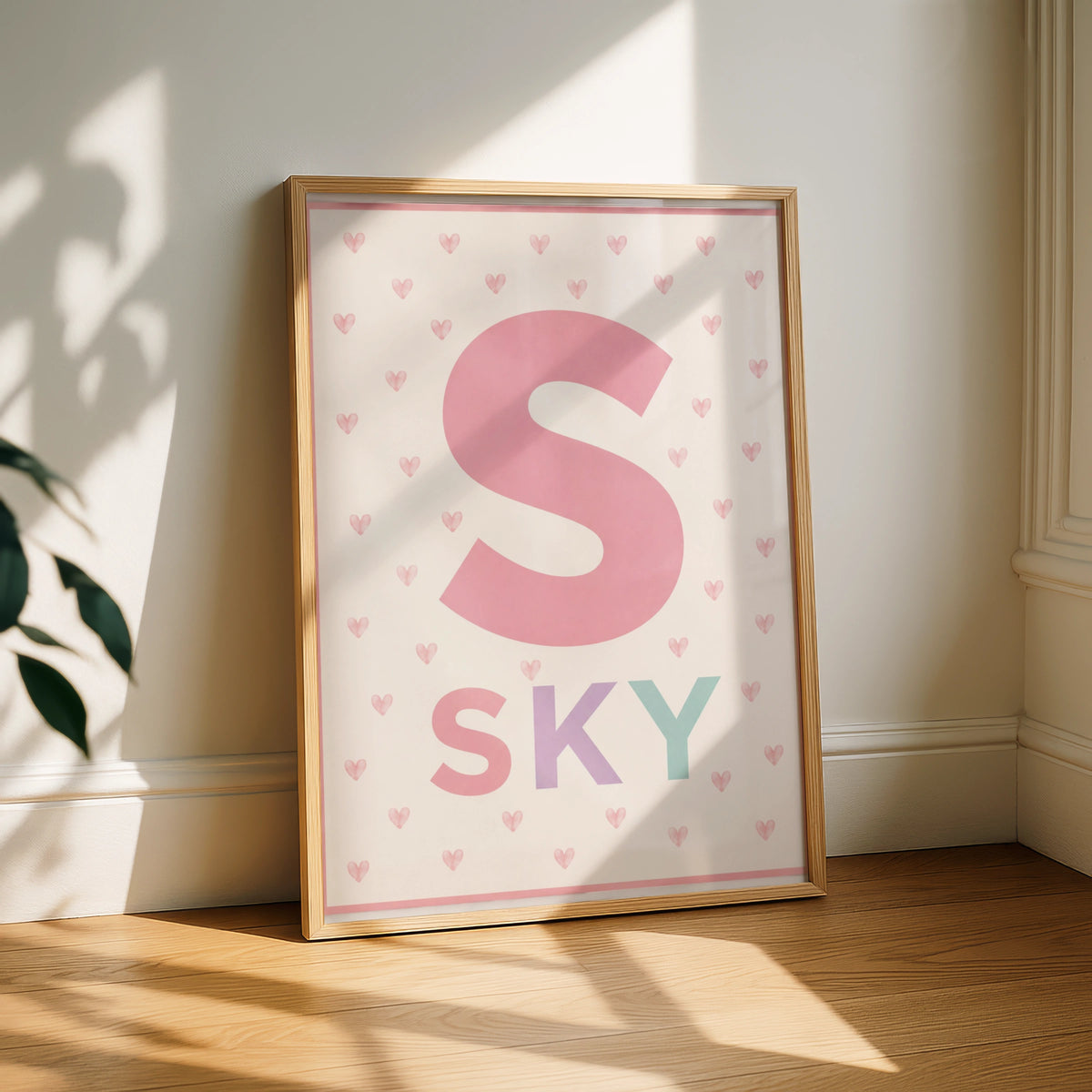 Personalized Name Print, Letter  Poster, Girls Nursery Wall Art, Pink Heart Personalised Baby Gift