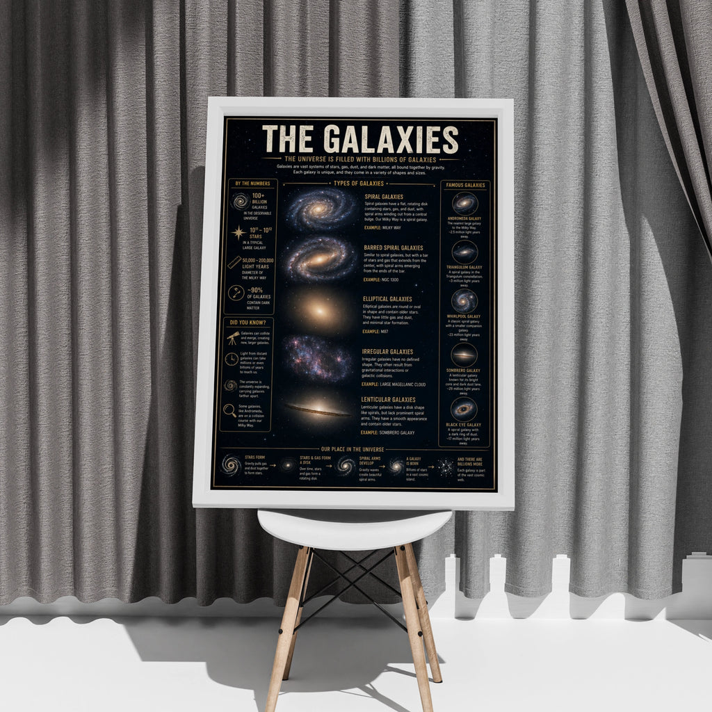 Galaxy Types Infographic Poster, Space Science Wall Art, Astronomy Print for Home