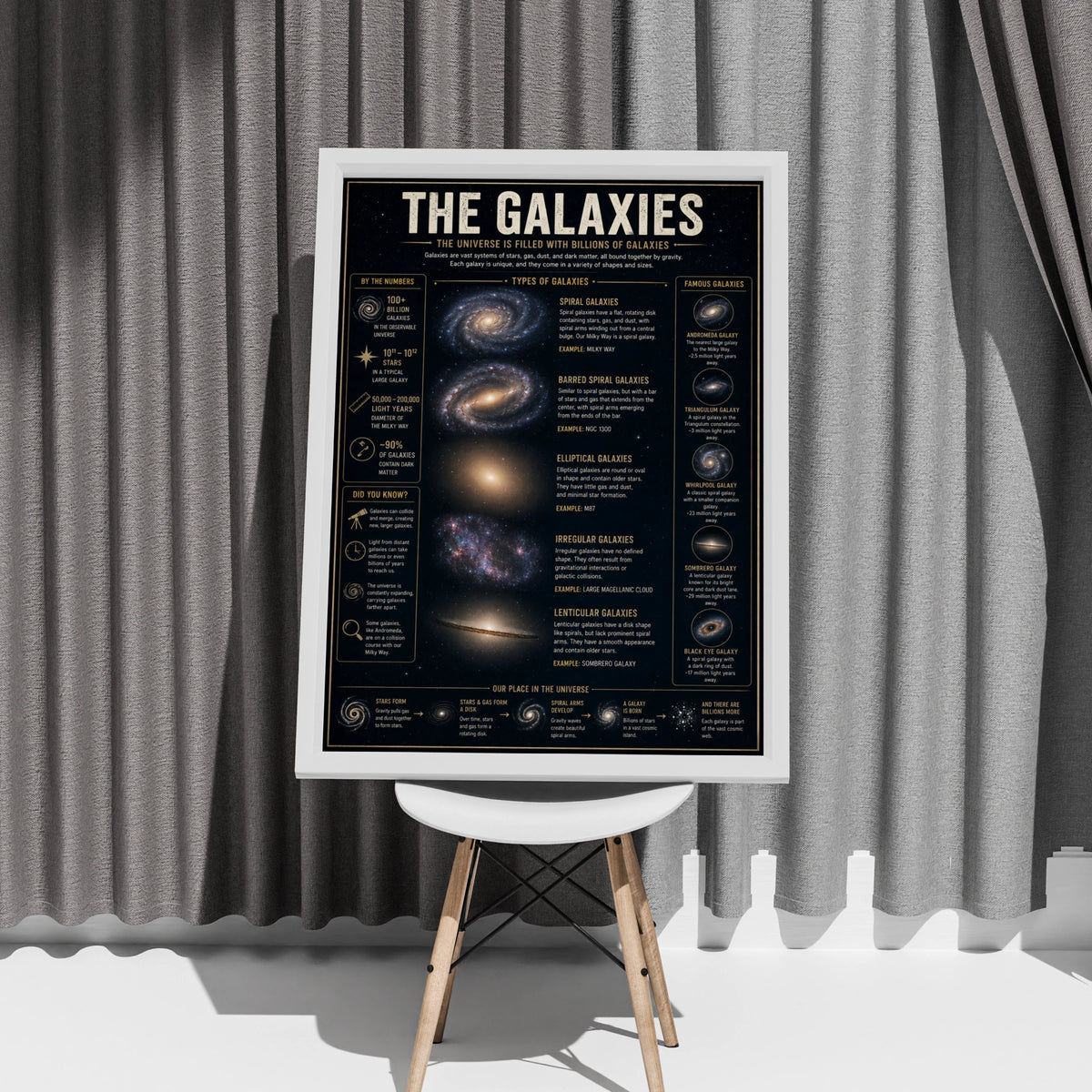 Galaxy Types Infographic Poster, Space Science Wall Art, Astronomy Print for Home