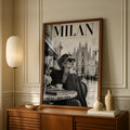 Milan Italy Poster, La Dolce Vita Wall Art, Black White Fashion Travel Print