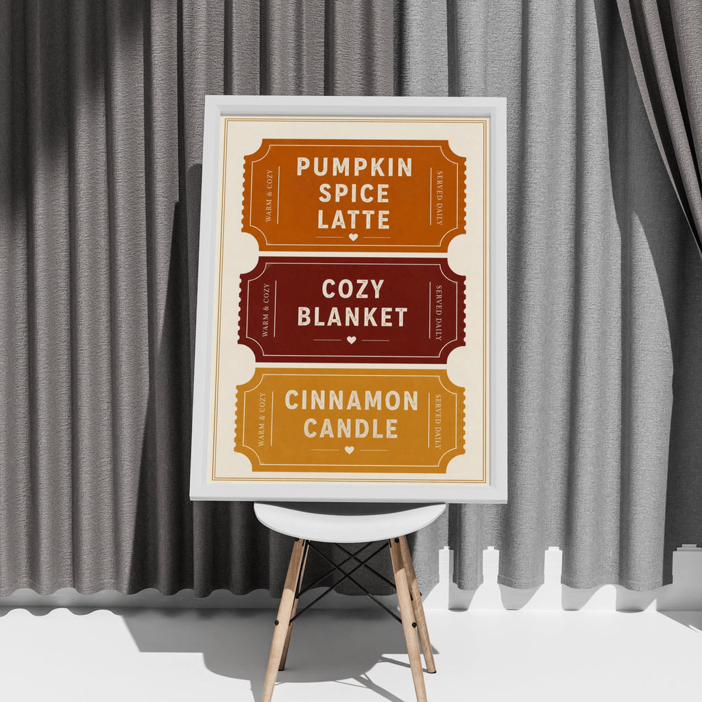 Pumpkin Spice Latte Autumn Ticket Poster, Cozy Fall Wall Art, Warm Burnt Orange Print