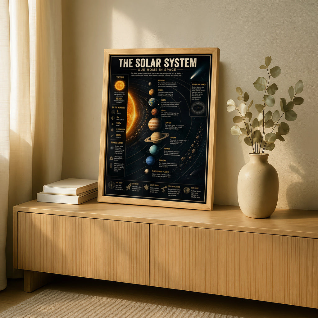 Solar System Poster, Space Infographic Wall Art, Planet Chart Print, Kids Room Decor
