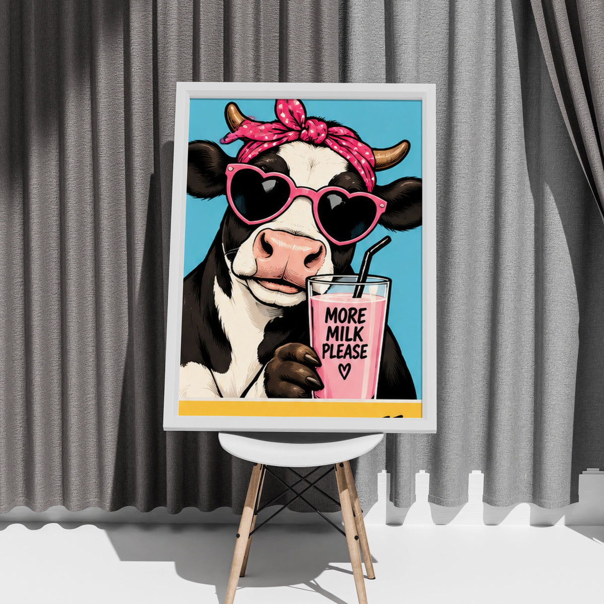 Funny Cow Poster, More Milk Please Print, Cute Kitchen Wall Art, Pop Art Decor