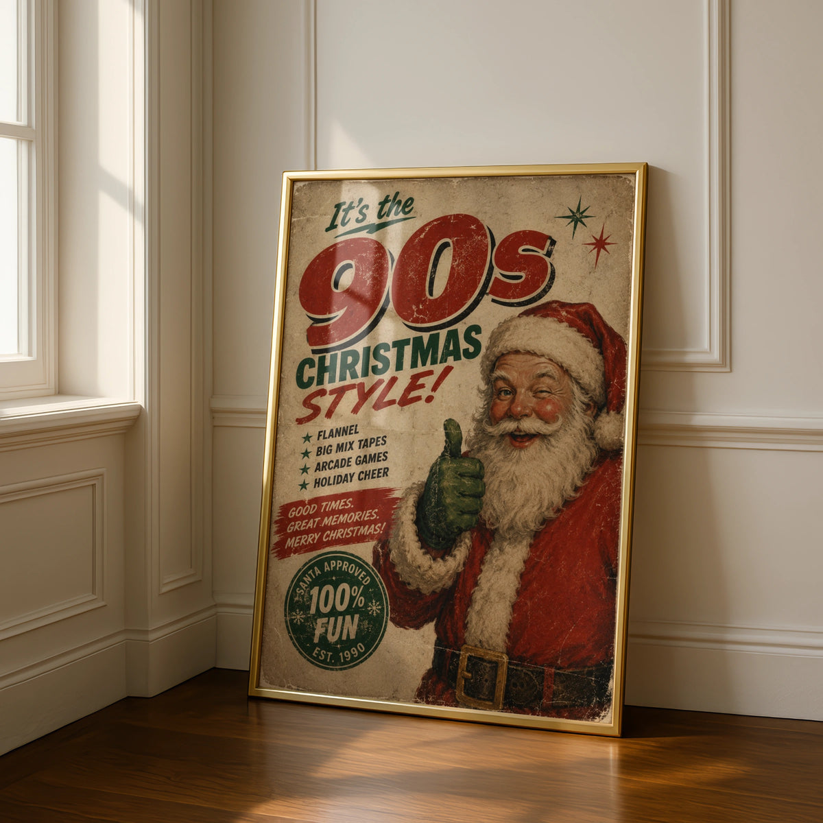 90s Christmas Poster, Retro Santa Wall Art, Vintage Xmas Print, Nostalgic Holiday Decor Gift