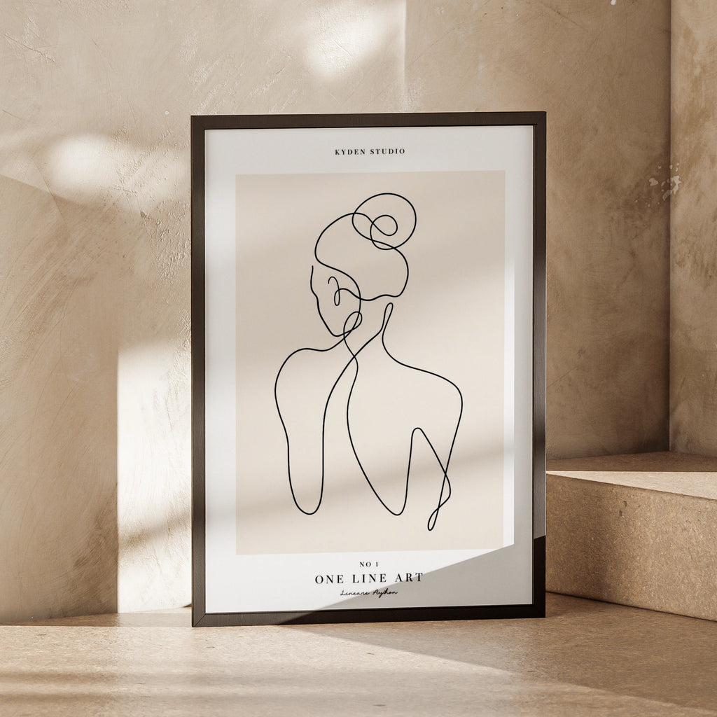 One Line Art Woman Poster, Minimalist Female Figure Print, Beige Wall Art