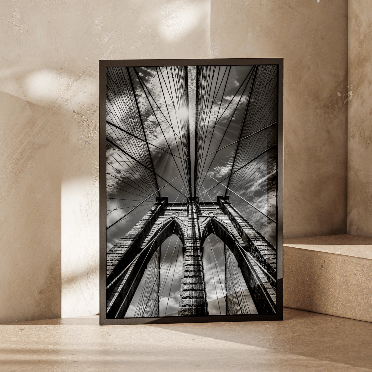 Brooklyn Bridge Black and White Poster, New York Architecture Wall Art Print