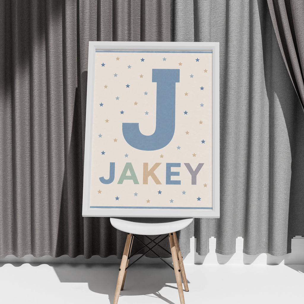 Personalized Name Print, Letter  Boys Nursery Poster, Star Wall Art, Baby Gift