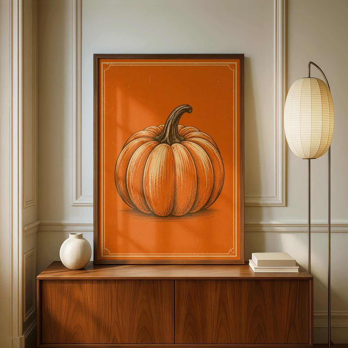 Retro Pumpkin Poster, Vintage Halloween Wall Art, Orange Autumn Print, Fall Decor