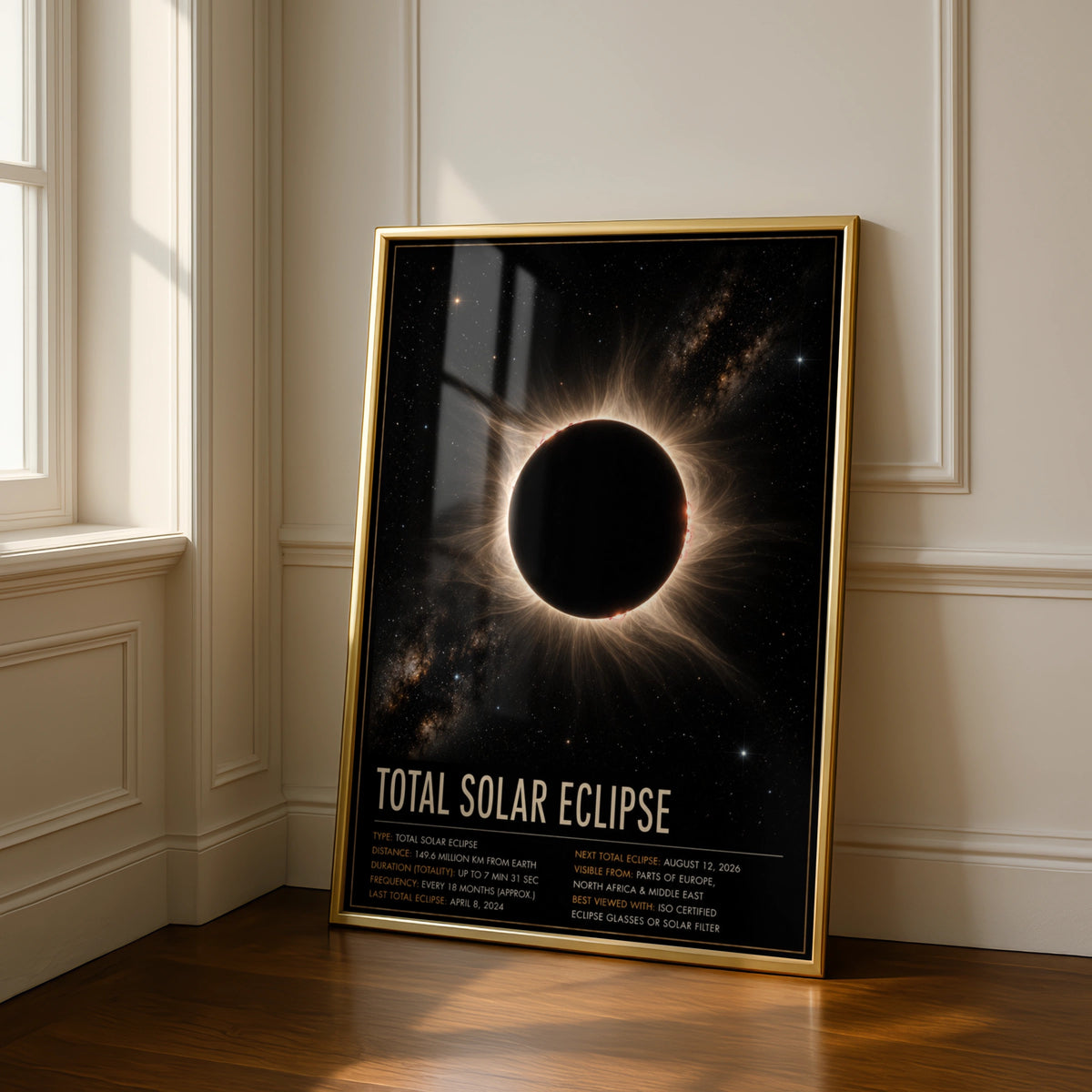 Total Solar Eclipse Poster, Space Wall Art, Astronomy Print, Solar Corona Decor
