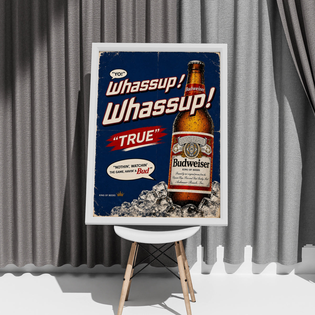 Whassup Budweiser Beer Retro Poster, Vintage Bar Wall Art, Man Cave Print