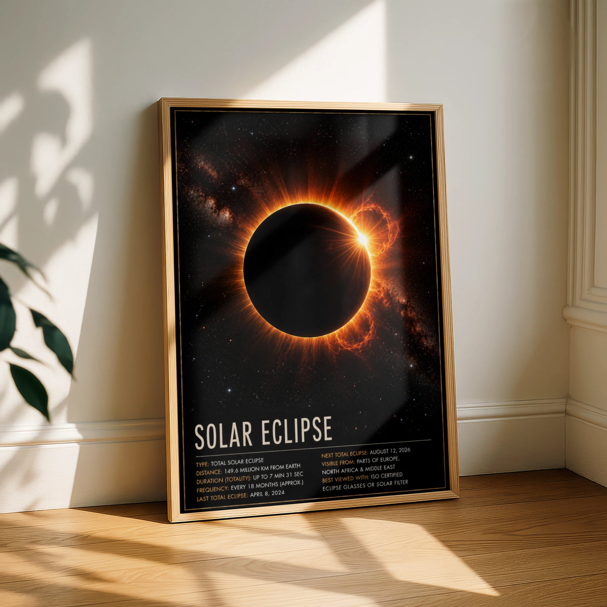 Solar Eclipse Poster, Space Wall Art, Astronomy Print, Black Orange Galaxy Decor
