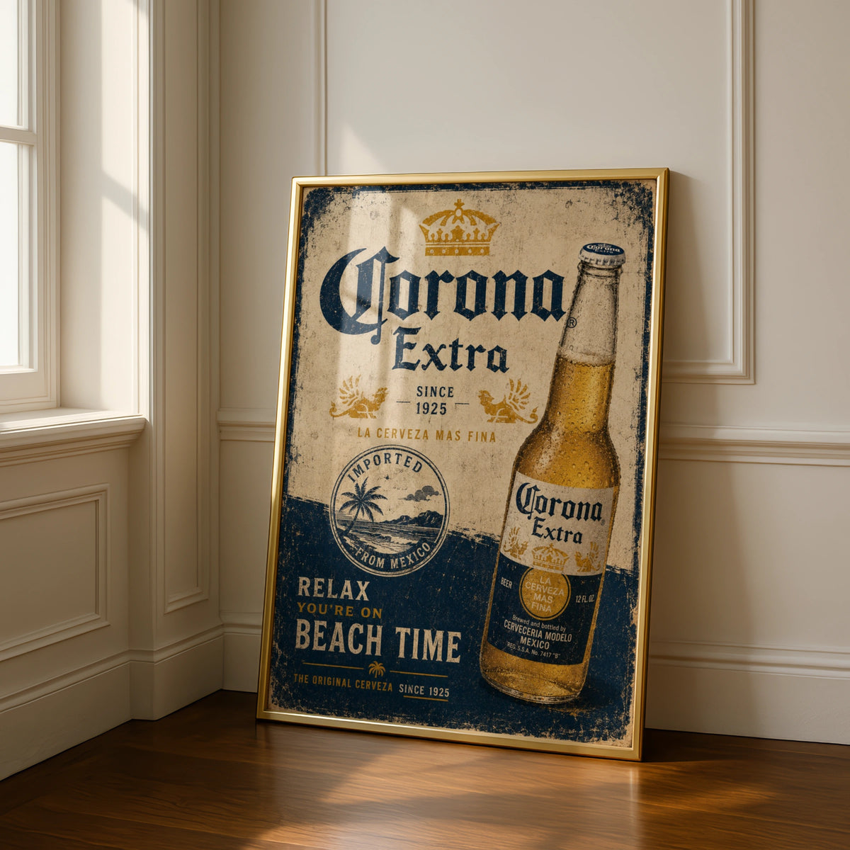 Corona Extra Vintage Beer Poster, Retro Bar Wall Art, Beach Time Mexican Cerveza Print
