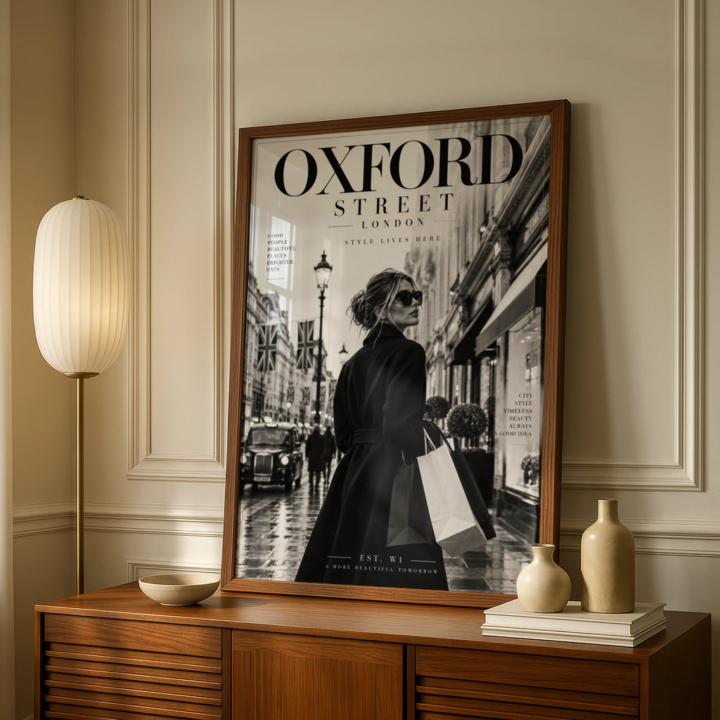 Oxford Street London Poster, Black White Fashion Wall Art, Chic Magazine Style Print