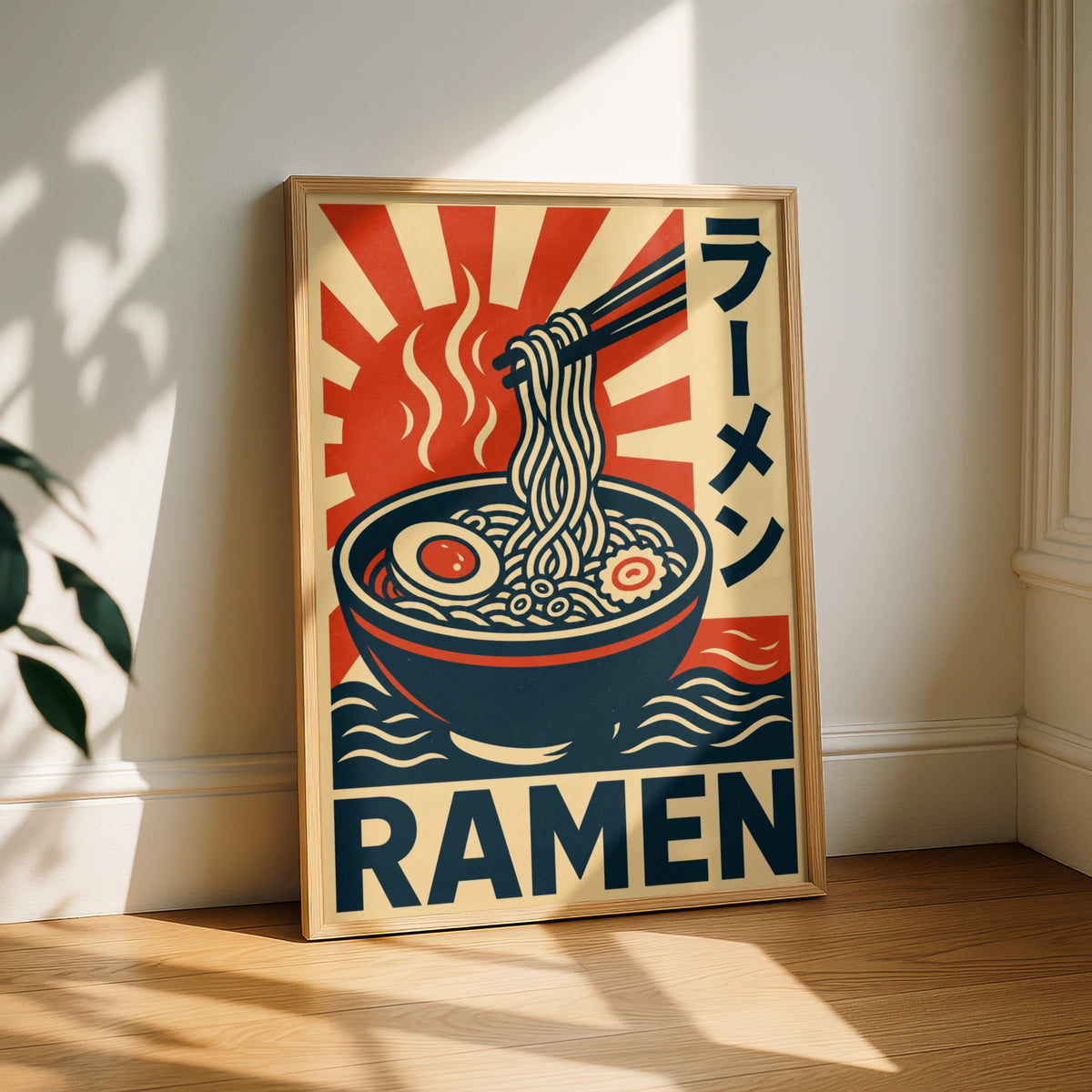 Ramen Poster, Japanese Food Wall Art, Retro Propaganda Style Print, Kitchen Decor