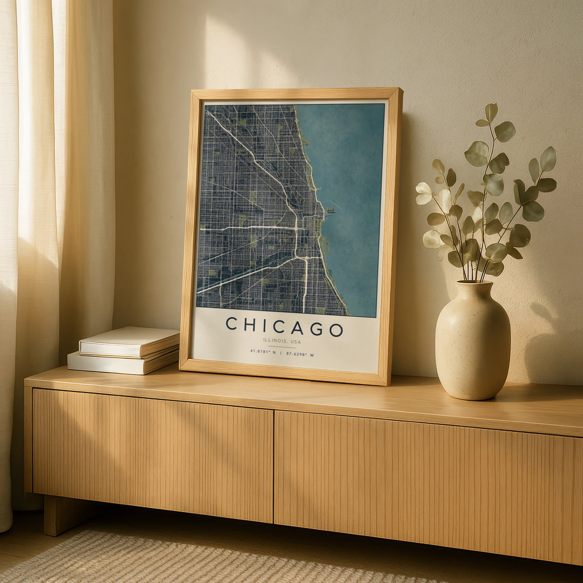 Chicago Map Poster, Illinois City Street Map Print, Navy Blue Wall Art, USA
