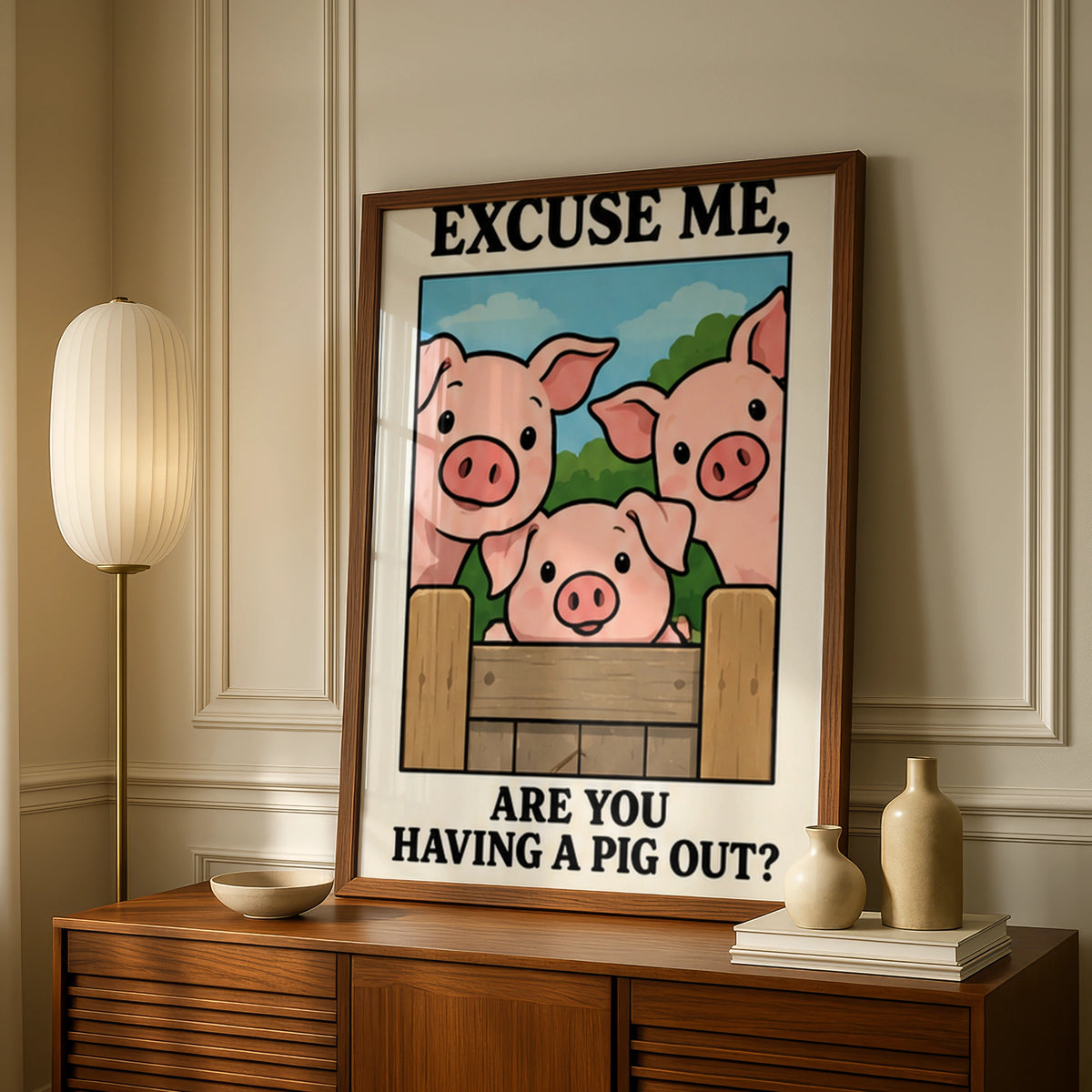 Funny Pig Kitchen Poster, Excuse Me Are You Having A Pig Out, Farm Animal Wall Art