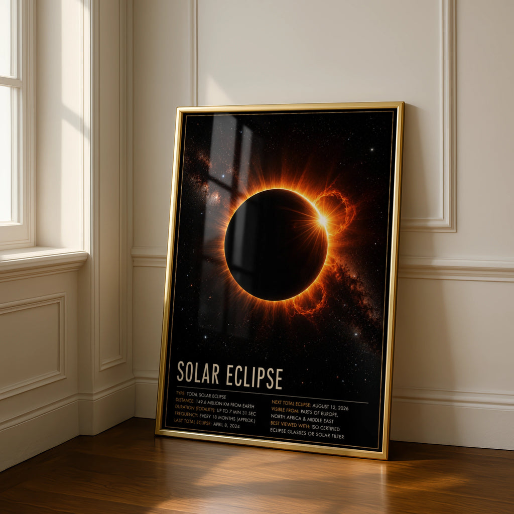 Solar Eclipse Poster, Space Wall Art, Astronomy Print, Black Orange Galaxy Decor