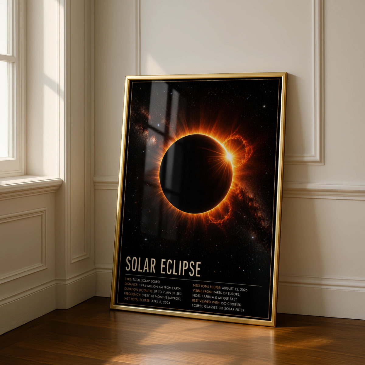 Solar Eclipse Poster, Space Wall Art, Astronomy Print, Black Orange Galaxy Decor