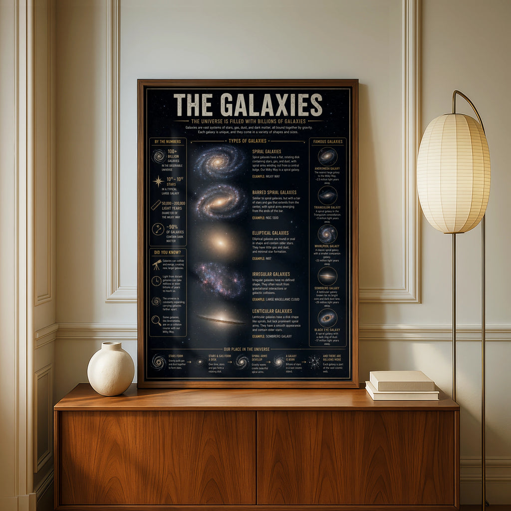 Galaxy Types Infographic Poster, Space Science Wall Art, Astronomy Print for Home